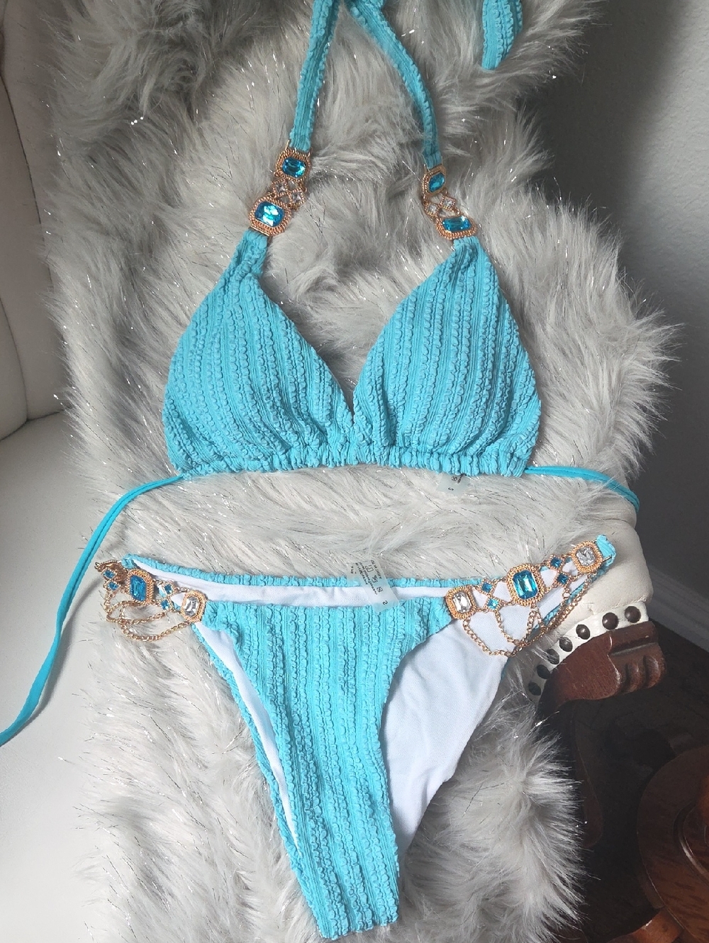 Turquoise Beaded Chain Bikini Set